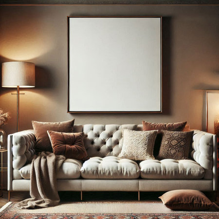 Mock up poster frame in interior background, 3d render illustrationの写真素材