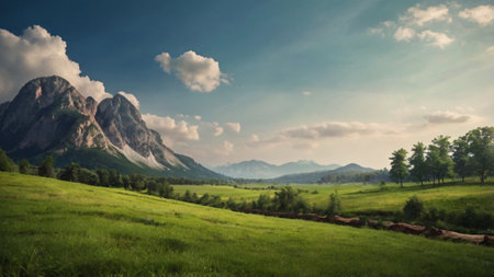 Beautiful summer landscape in the mountains. Panoramic view.の写真素材