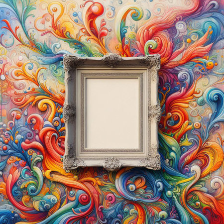 Vintage frame on abstract colorful background. 3D render illustration.