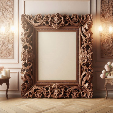 Classic interior with empty picture frame.Digital Illustration.3d renderingの写真素材