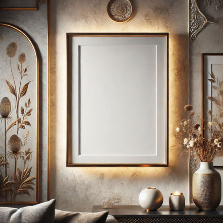 Mock up poster frame in interior background, Scandinavian style, 3D render