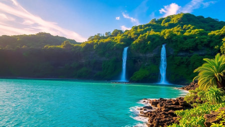 Beautiful view of the waterfall on the island of Kauai, Hawaii