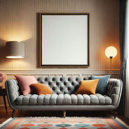 Mock up poster frame in hipster interior background, 3d renderの写真素材