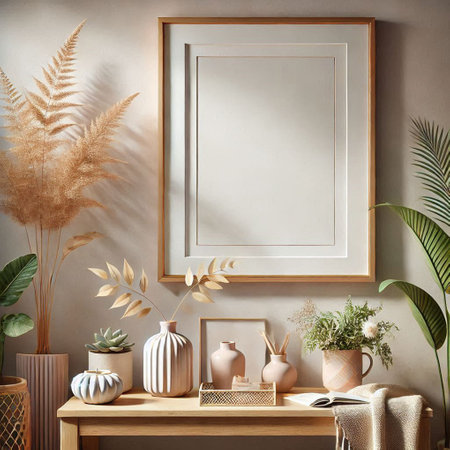 Mock up poster frame in interior background, Scandinavian style, 3D render