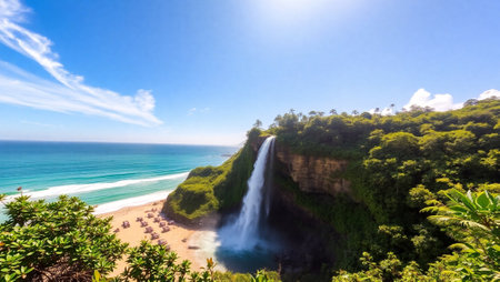 Waterfall on the beachの写真素材