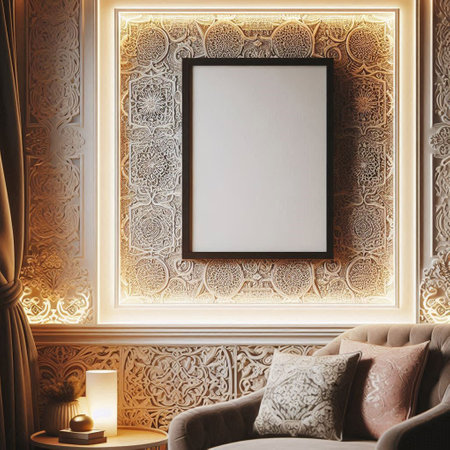 Mockup poster frame in classic interior background. 3d render