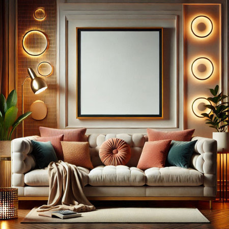 Mock up poster frame in modern interior background, 3d render