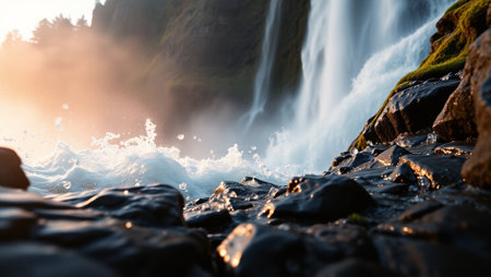 Waterfall Skogafoss in Iceland. Beautiful summer landscape.の写真素材