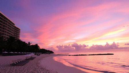 Beautiful sunset on the beach. Panorama.の写真素材