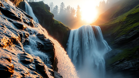 Fantastic view of Seljalandsfoss waterfall at sunset, Iceland