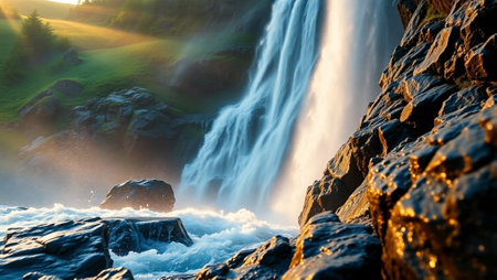 Waterfall in the mountains of Iceland. Beautiful nature landscape. Toned.