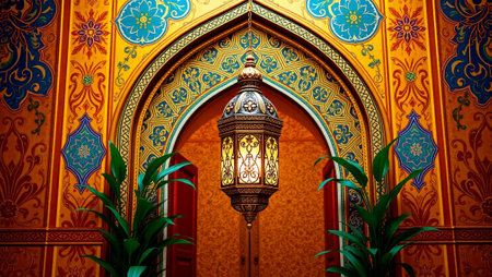 Arabic lantern on the wall of the mosque. Ramadan Kareem.の写真素材