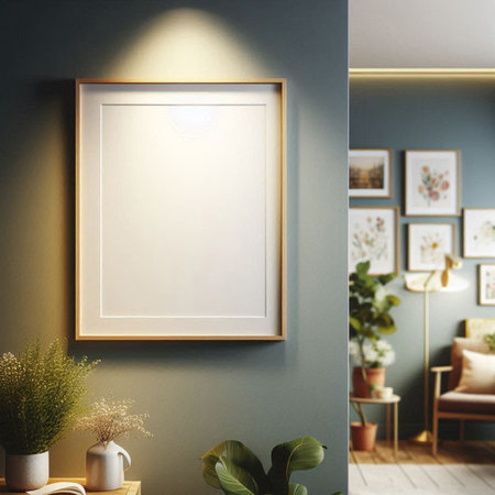 Mock up poster frame in interior background, 3d render illustration