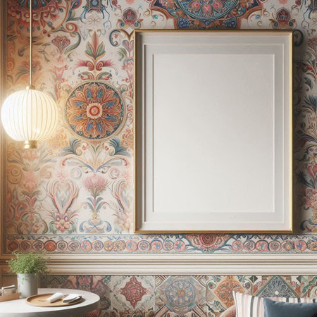 Mock up poster frame in classic interior. 3d render illustration