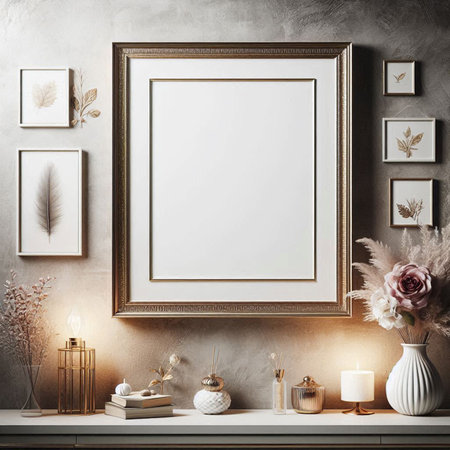 Mock up poster frame in interior background, scandinavian style, 3d render