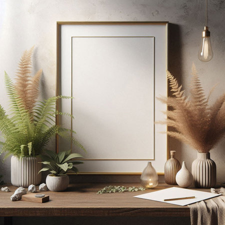 Mock up poster frame in interior background, Scandinavian style, 3D render