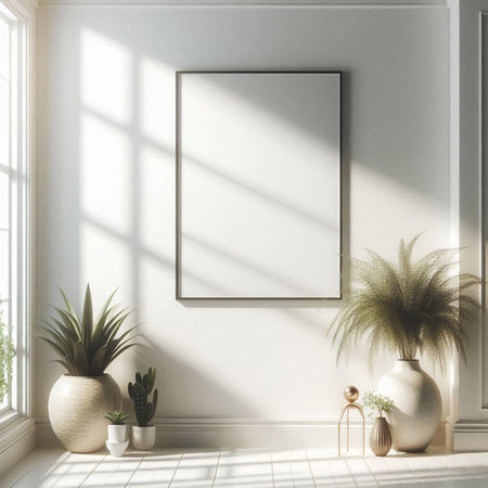 Mock up poster frame in interior background, 3D render illustration
