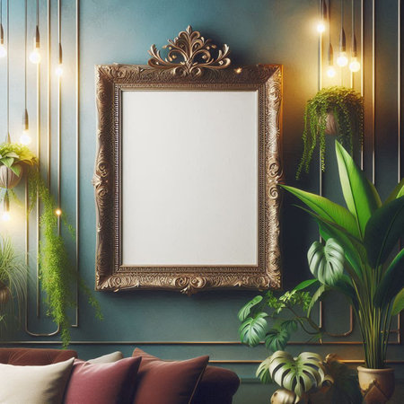 Mock up blank frame in modern interior background, 3d render