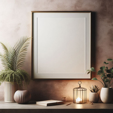 Mock up poster frame in interior background, Scandinavian style, 3D renderの写真素材