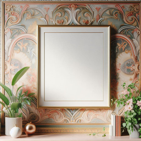 Mock up poster frame in classic interior background. 3d render