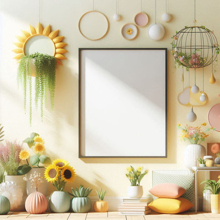 Mock up poster frame in interior background, Scandinavian style, 3D render