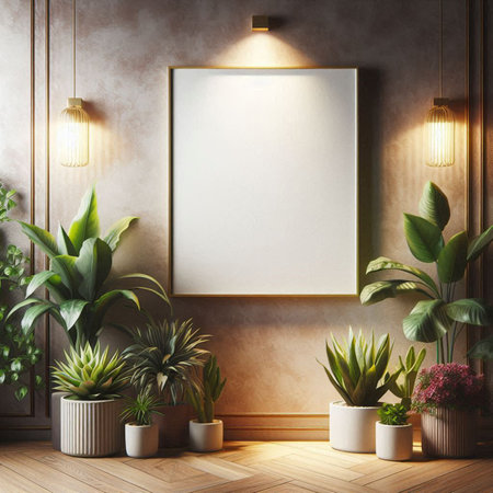 Mock up poster frame in modern interior background, 3d render illustrationの写真素材