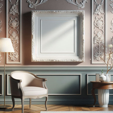 Classic interior with armchair and mirror. 3d render illustration.の写真素材
