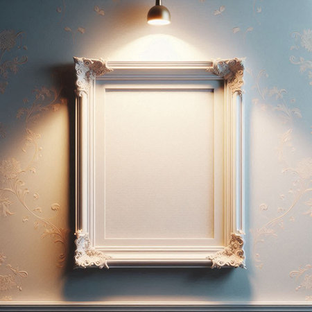 Empty picture frame on wall. Vintage style. 3D Renderingの写真素材