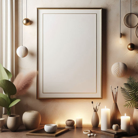 Mock up poster frame in modern interior background, 3d render