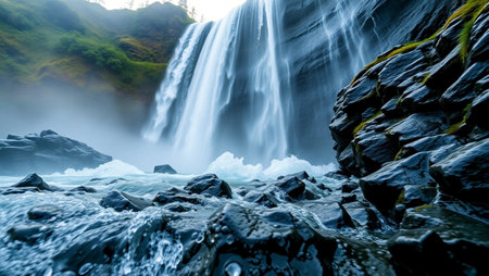 Long exposure of Skogafoss waterfall in Iceland, Europe.