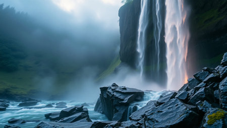 Famous Skogafoss waterfall, Iceland. Long exposure.の写真素材