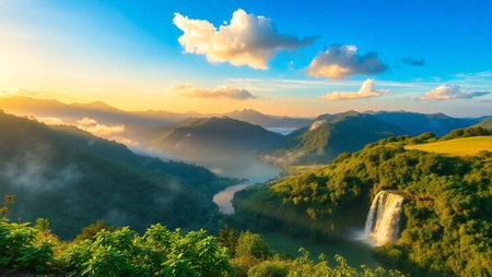 Landscape view of waterfall in the morning at Tak province, Thailand.の写真素材
