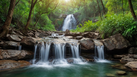 Waterfall in the forest at Kanchanaburi province, Thailandの写真素材
