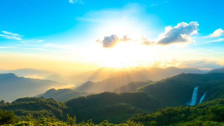 beautiful sunrise on the mountain at Doi Ang Khang, Chiang Mai, Thailandの写真素材