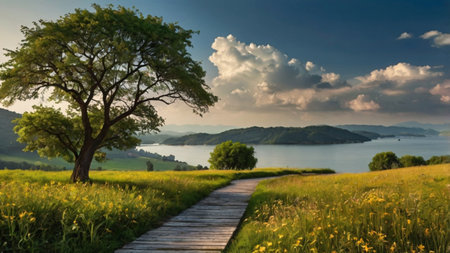 Landscape view of Lake Ohrid, Macedonia. Nature background.の写真素材