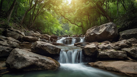 Waterfall in the forest at Phu Kradueng National Park, Loei, Thailandの写真素材