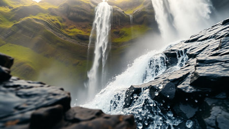 Panoramic view of Skogafoss waterfall, Iceland.の写真素材