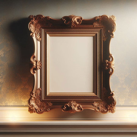 Vintage picture frame on wall in classic interior. 3d renderの写真素材