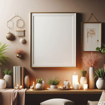 Mock up poster frame in interior background, scandinavian style, 3d render