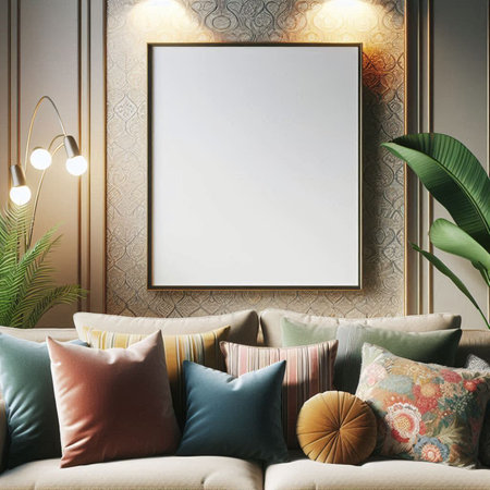 Mock up poster frame in interior background, 3D render illustration