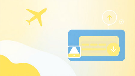 Illustration of a credit card with an airplane flying in the background