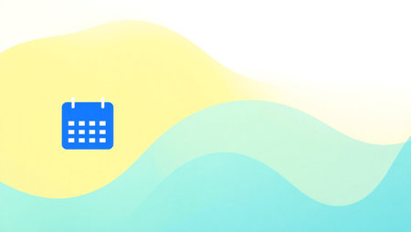 Calendar icon on abstract wave background. Business and planning concept.の写真素材