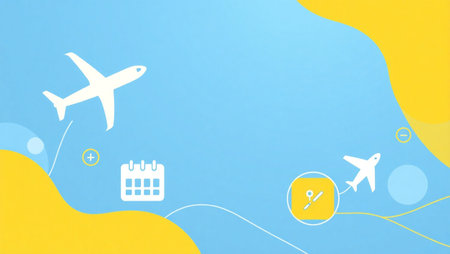 Airplane and calendar on abstract background. Travel concept. Vector illustration