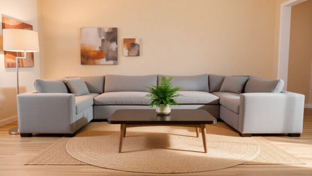 Modern living room interior with sofa and coffee table. 3d renderの写真素材