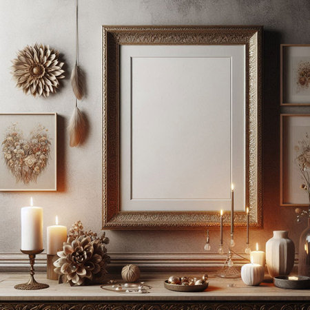 Mock up poster frame in classic interior background. 3d render