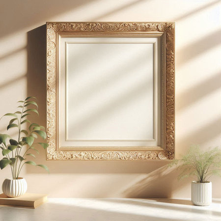 Mock up blank frame in interior background, 3d render illustration