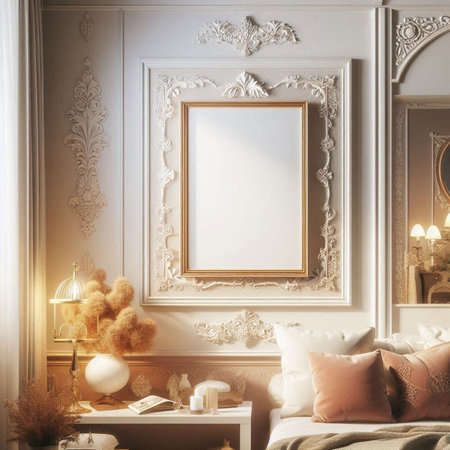 Mock up frame in classic bedroom interior. 3d render illustration