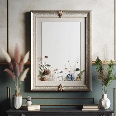 Mockup poster frame in classic interior background, 3d render illustration