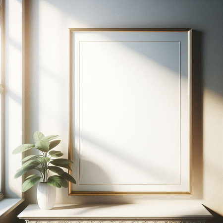 Mock up poster frame in interior background. 3D render illustration