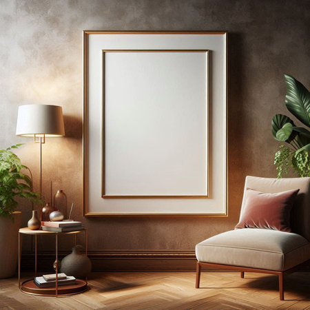 Mock up poster frame in interior background, 3D render illustrationの写真素材